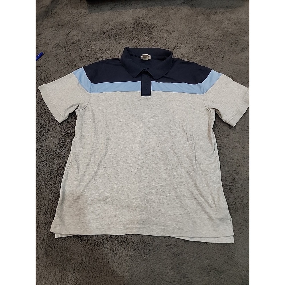 Ll Bean Men's Med Polo Short Sleeve Shirt‎ Blue Striped Cotton Casual